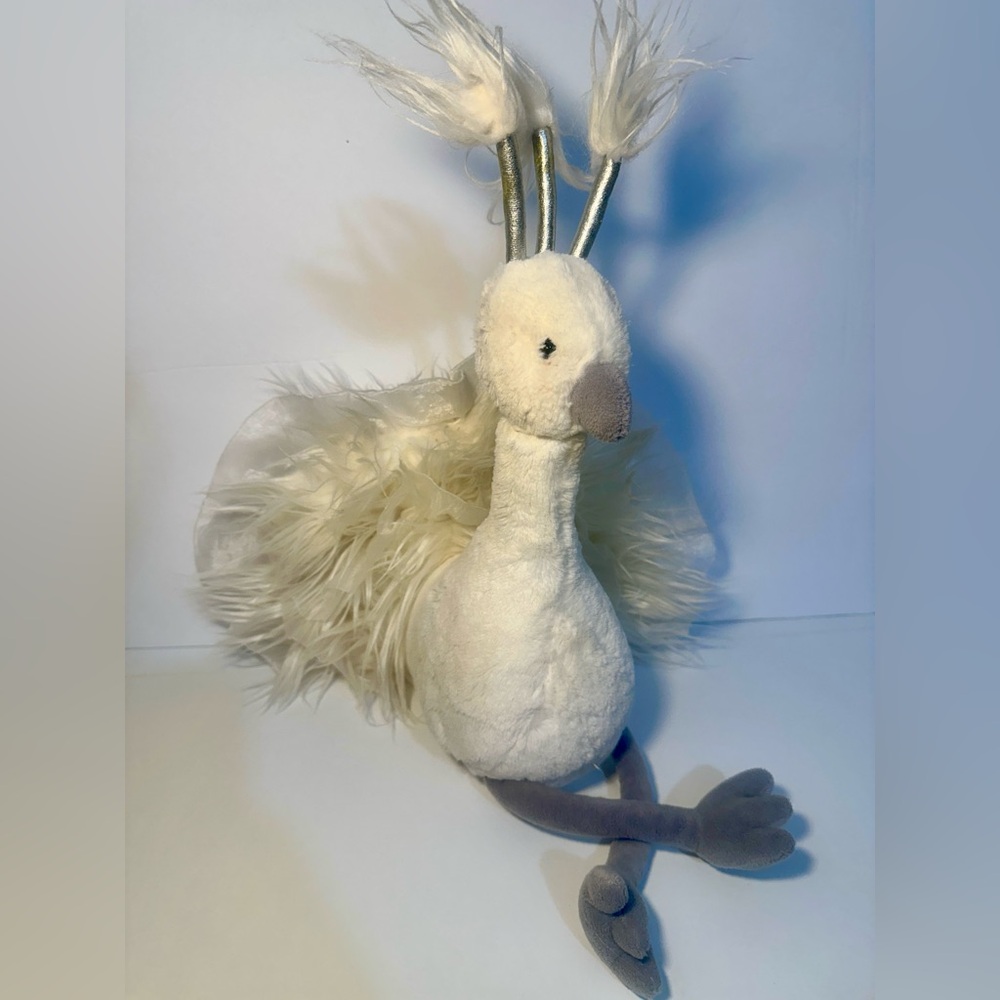 Jellycat White Peacock Lola Bird Wingaling 20” Plush Stuffed Retired - Preloved